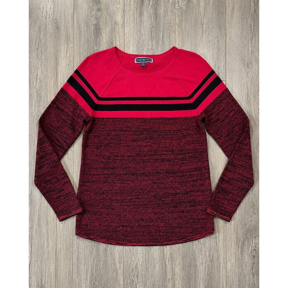 Karen Scott Womens S Red Black Colorblock Marled Knit Pullover Sweater